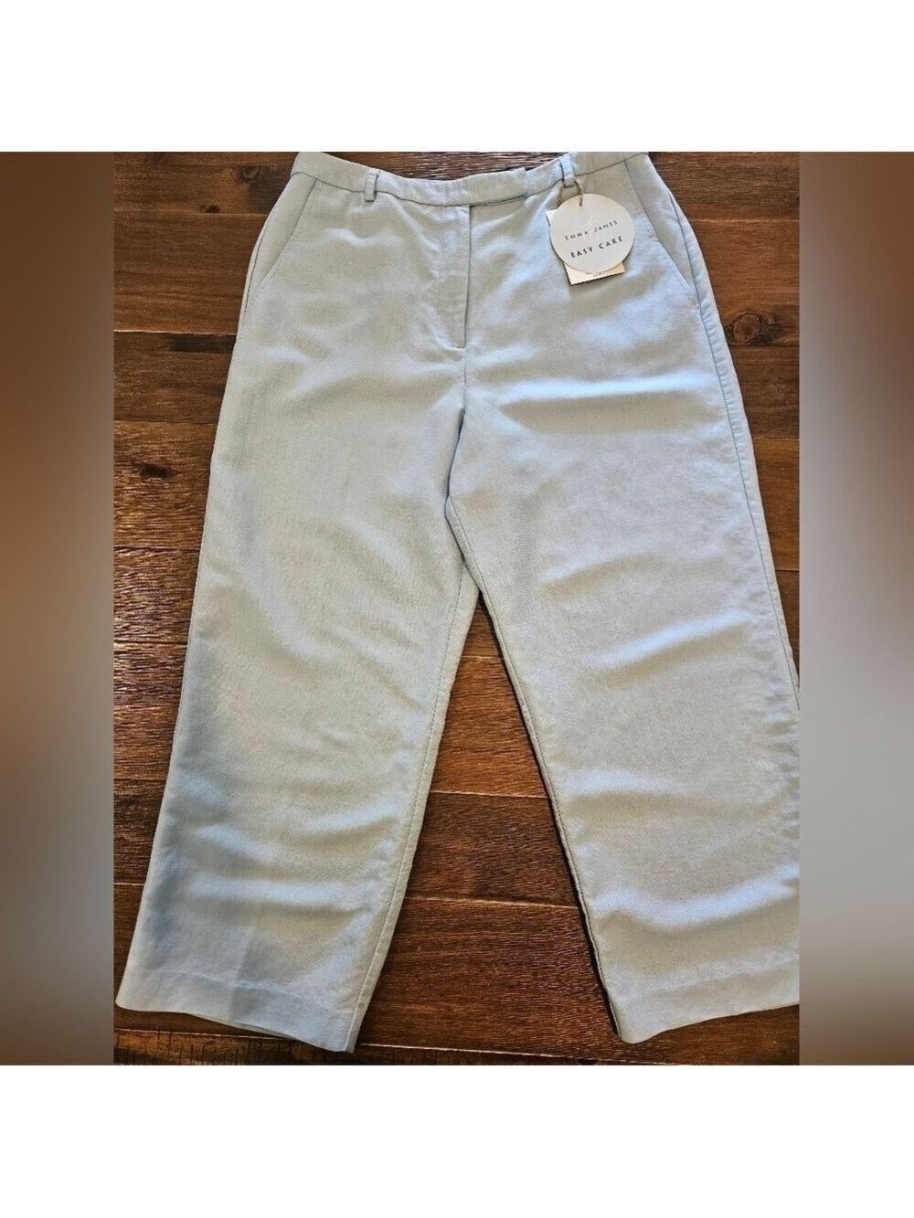 EMMA JAMES NWT WOMEN'S LINEN BLEND PASTEL BLUE WIDE LEG TROUSERS SIZE 14P